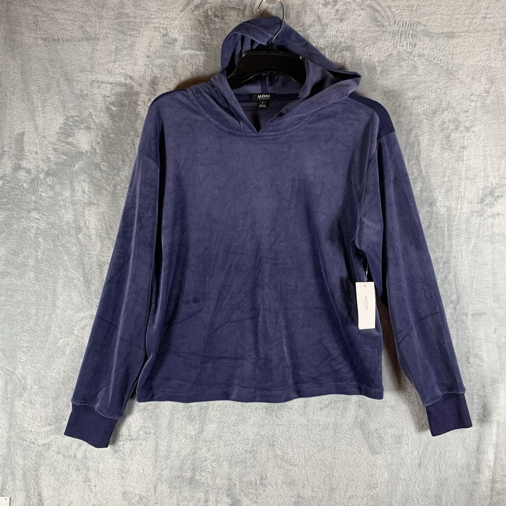 Alfani Intimates Women's Hoodie S Velour Eclipse Blue Soft Stretch‎ Lounge NWT